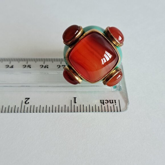 New Angelique de Paris Large Square Orange Natural Stones Blue Ring Size 7 - Picture 13 of 17
